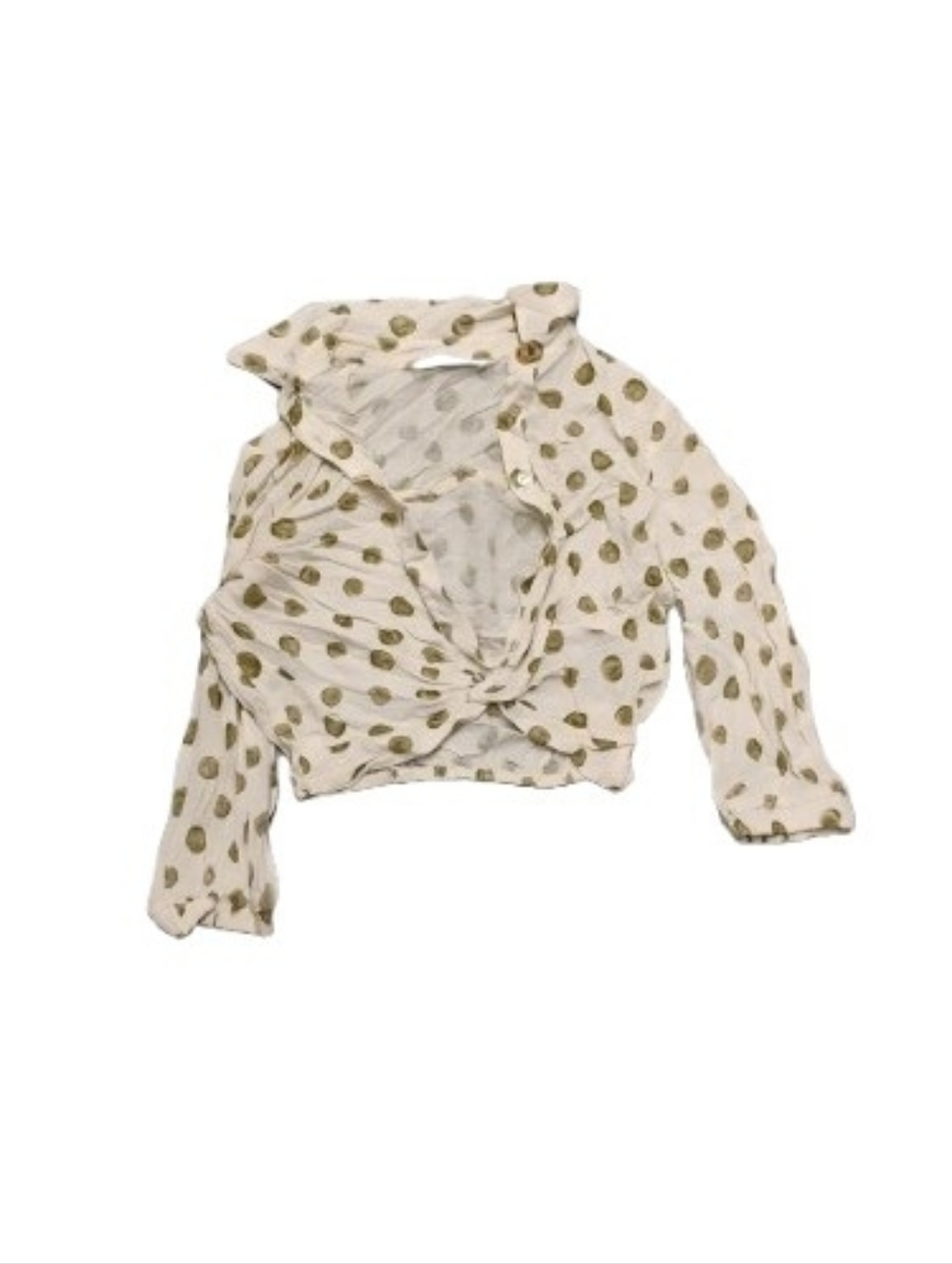 Zara Women's Collared Knotted V Neck Buttoned Polka Dot Crop Top Sz XS